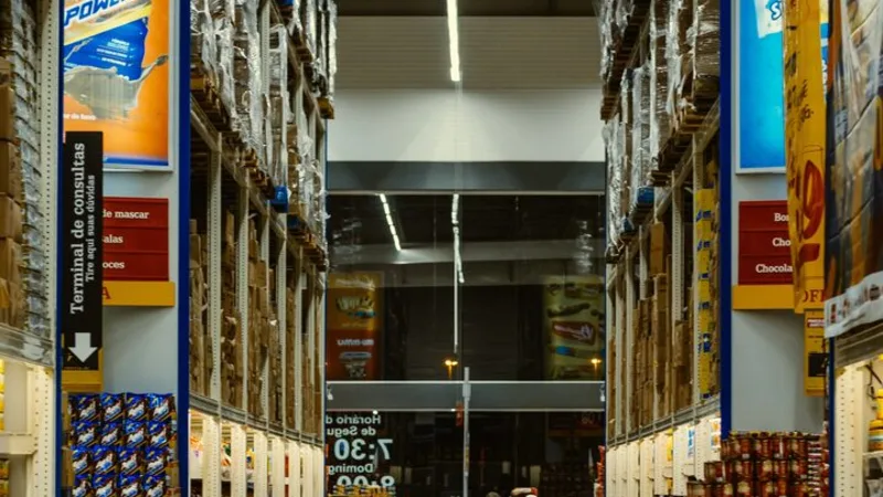 Shoppers in the aisle of a warehouse retail store